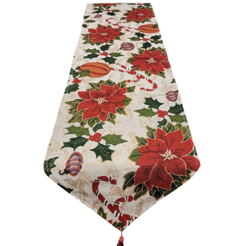 Festive Poinsettias Christmas Table Runner F07M5-8B