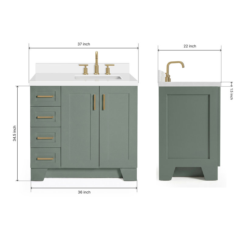 37 IN.  Single Bathroom Vanity, Right, Rectangular, Vintage Green