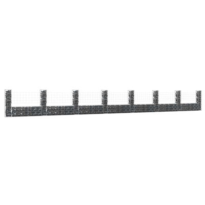 U Shape Gabion Basket with 8 Posts Iron 338.6 x 7.9 x 39.4 in Large Garden Gabion Wall System
