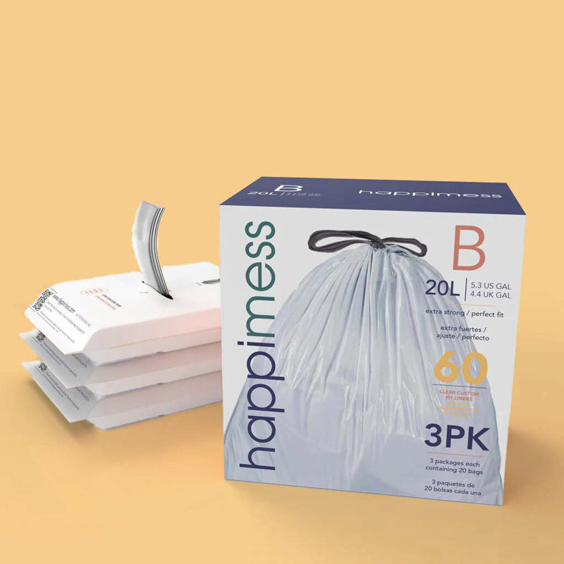 Drawstring Trash Bags 60 Count, 5.3 Gallons, White