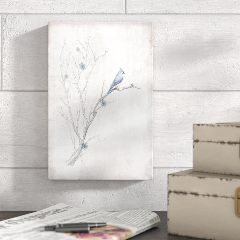 Simple arbre esquissé avec oiseau bleu - imprimé Canngihvas enveloppé, H 12 po x l 8 po