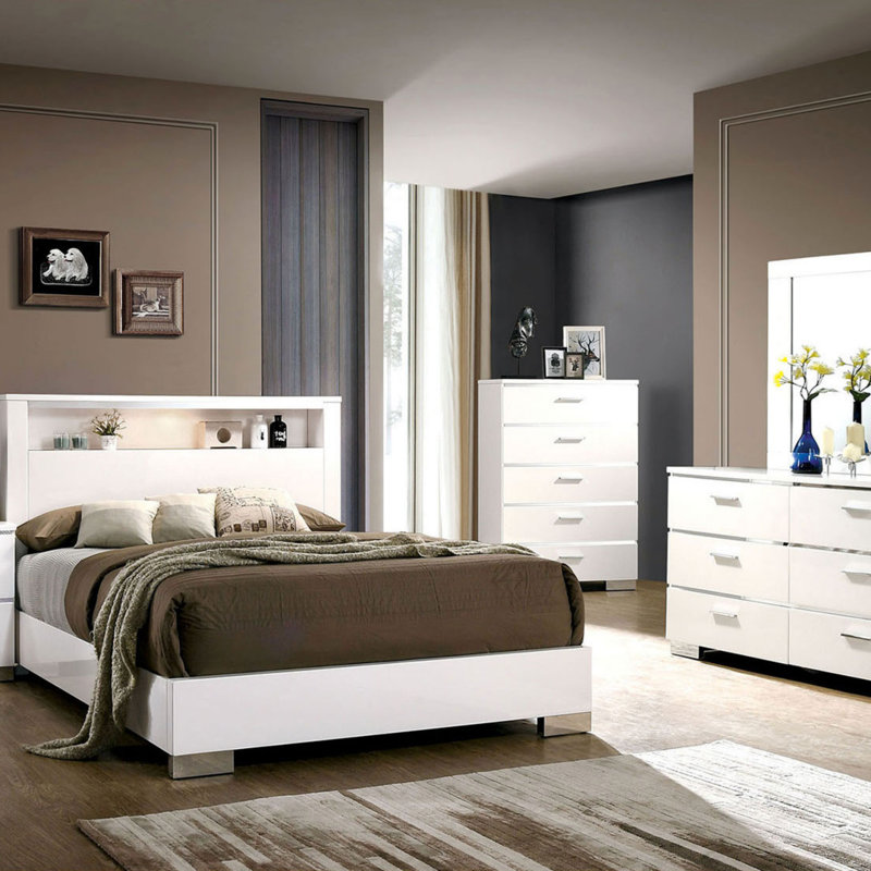 Commode 1 pièce à 5 tiroirs de style contemporain avec finition chromée ultrabrillante