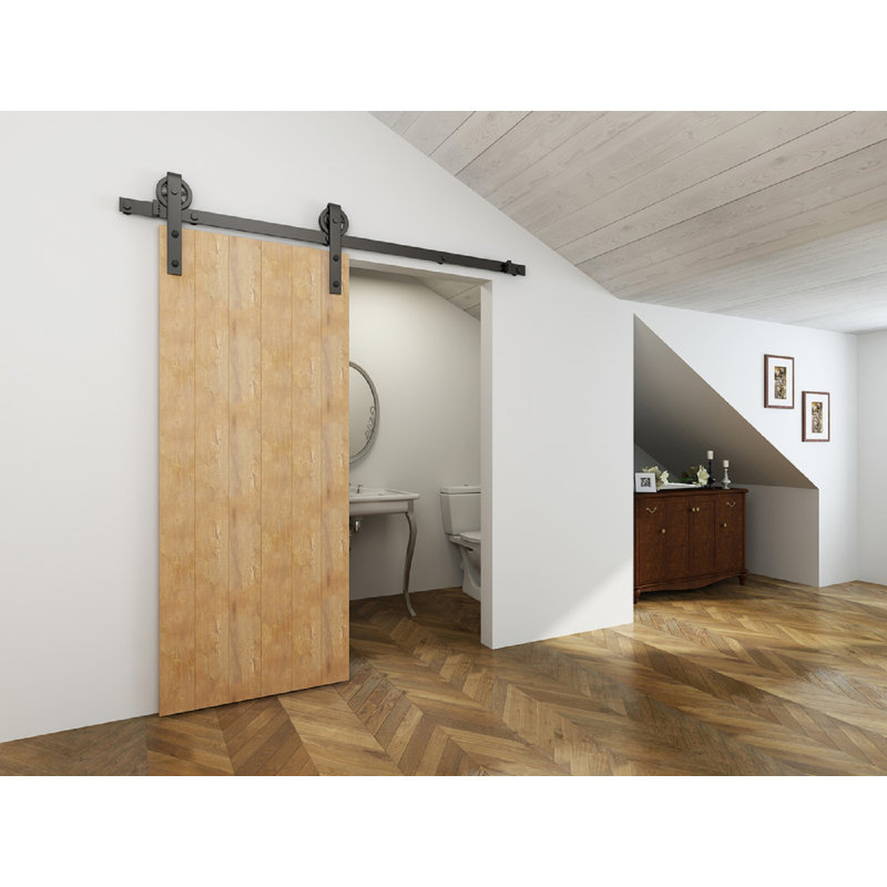 Standard Single Single Door Barn Door Hardware Kit, Black, 78 in.