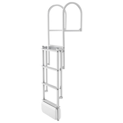 Retractable Dock Ladder, 4 Steps, Aluminum Alloy Pontoon Boat Swim Ladder with Auto-Lift Float, Non-Slip Wide Steps, 500 lbs Weight Capacity, Adjustable Height, for Lake Pool Marine Boarding