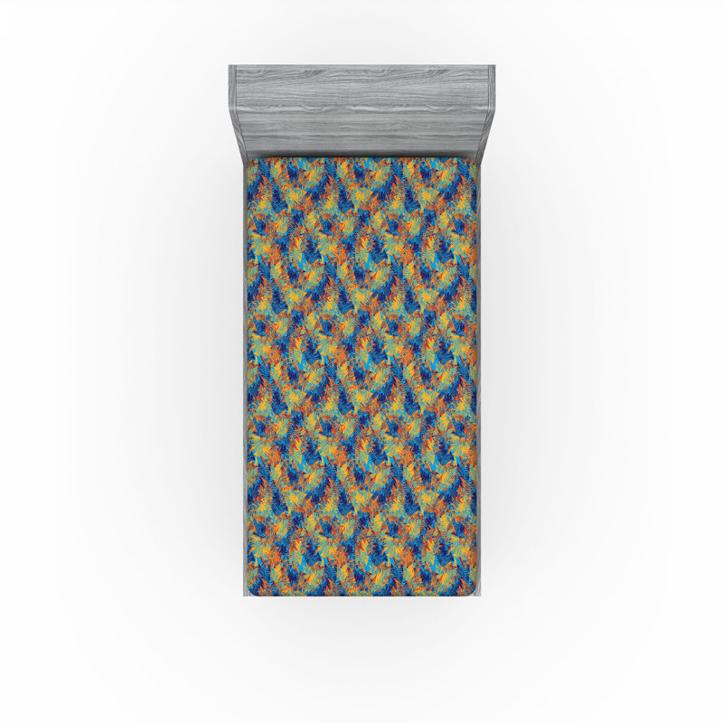 Drap-housse à motif floral Ambesonne, Drap-housse simple TG, Jaune souci, bleu ciel / abstrait