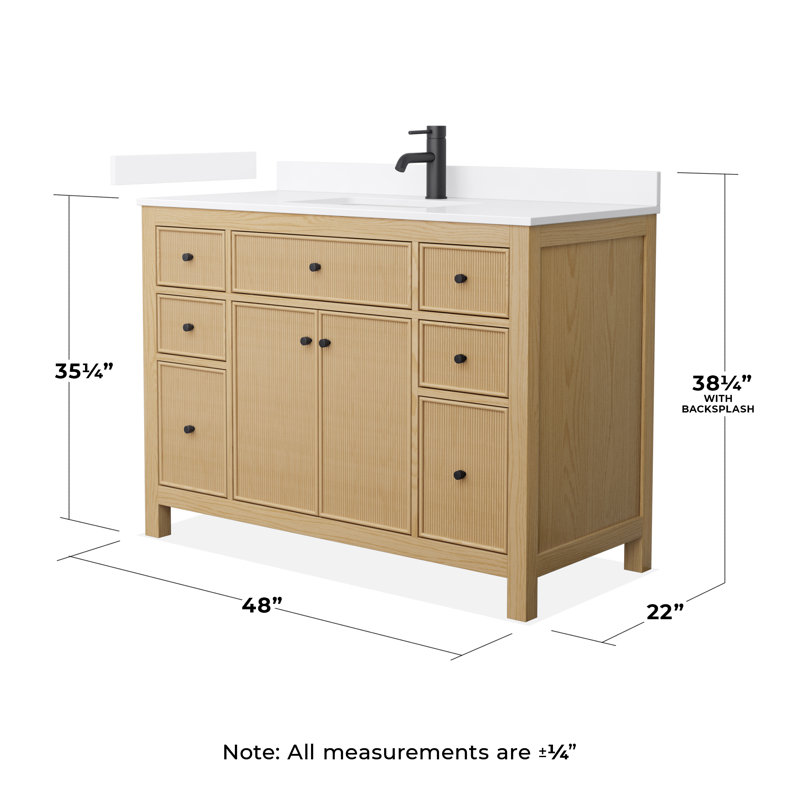 Meuble-lavabo simple autoportant avec plateau en quartz Pendry, Noir mat, 48", Single Hole