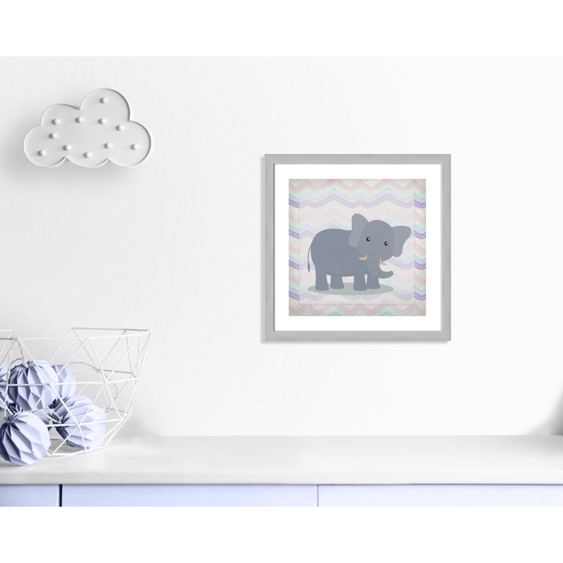 Art de l'éléphant rose, Encadré plat argent, H 22,5 po x l 22,5 po x P 0,6 po