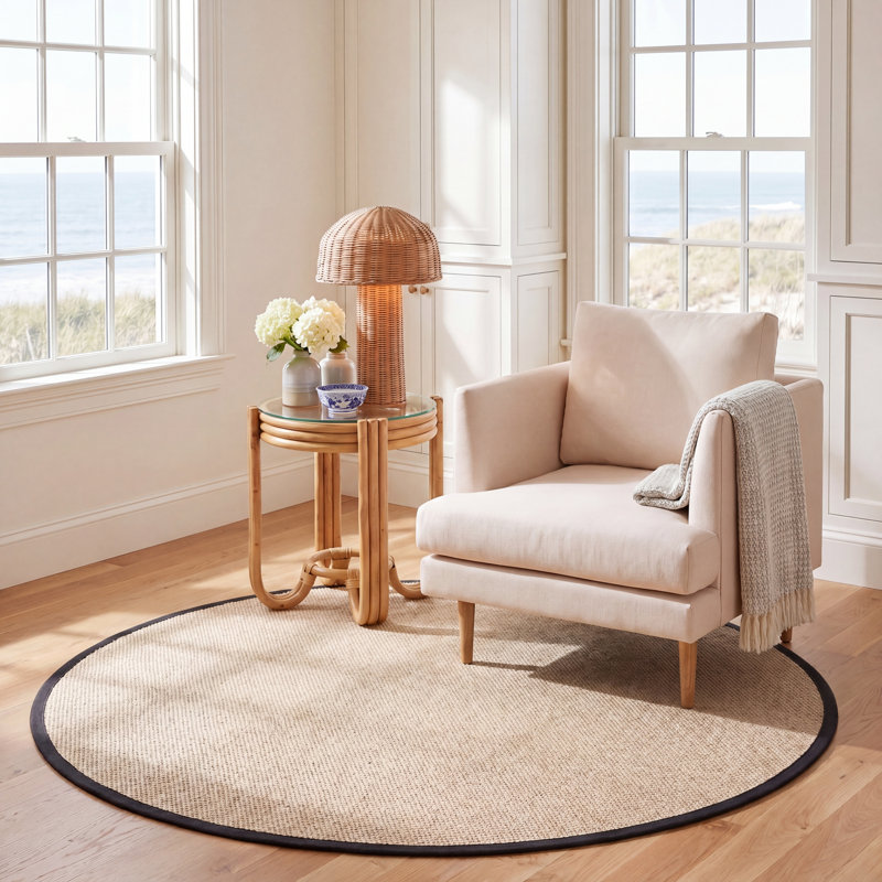 Tapis marbre sisal / gris foncé, Rond 6 pi