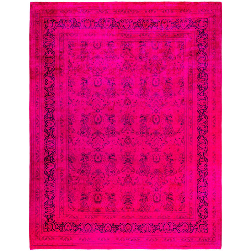 Tapis unique noué à la main rose de 9 pi 5 po x 12 pi 1 po Rachal
