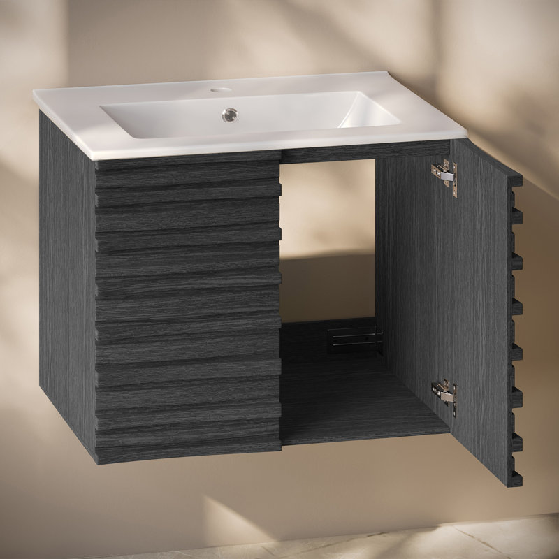 Ensemble de meuble-lavabo mural 30 po Cascade, Noir, 30", Trou unique