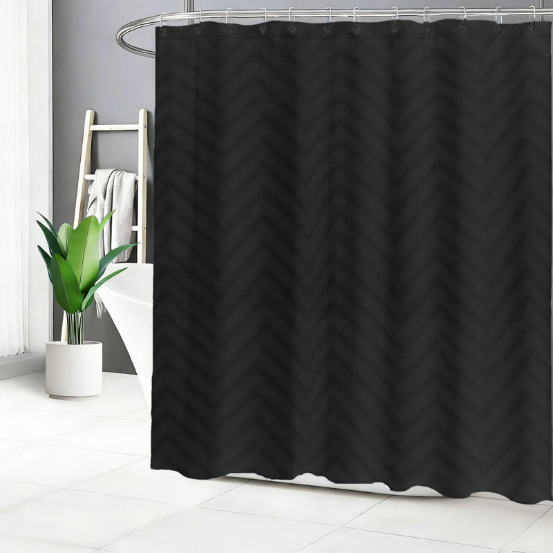Rideau de douche noir minimaliste à motif zigzag pour VR, 183 x 183 cm