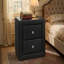 Table de chevet, table de chevet, bout, côté, lampe, tiroir de rangement, chambre à coucher, revêtement, aspect cuir noir, transitionnel