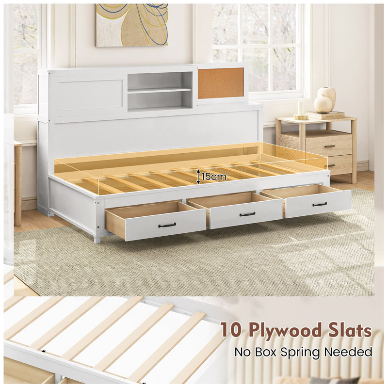 Daybed Frame With 3 Storage Drawers Double Guest Bed, Single (119 x 77.95 cm)
