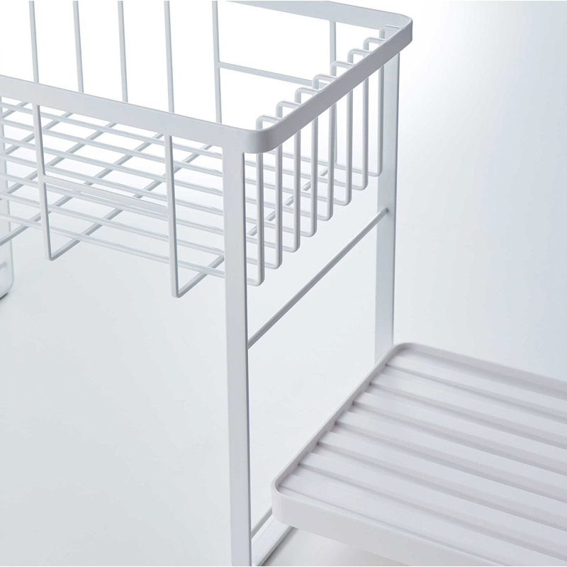 Tower Yamazaki Home Two-Tier Adjustable Dish Drainer Rack, Utensils Holder, Steel, Draining Spout, White