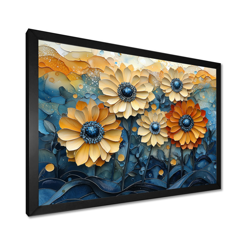Isahbella - Floral Wall Art, H 30 po x l 40 po, Reproduction encadrée, Noir, noir, noir, noir