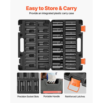 Impact Socket Set, 1/2" 19 Piece Impact Sockets, Deep Socket, 6-point Sockets, 1/2" Drive Set 3/8" To 1-1/2", Cr-v Rugged Construction, Easy To Identify, With A Sturdy Storage Case, For Vehicles