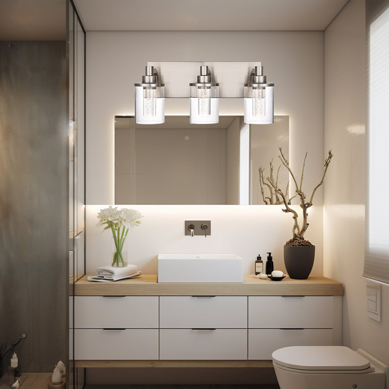 Vanity Light (3-Light), (3000K/3500K/4500K/5000K/6000K, Dimmable), Eye Protection LED Bathroom Light Fixture, Modern Wall Light Over Mirror With Clear Glass Shade