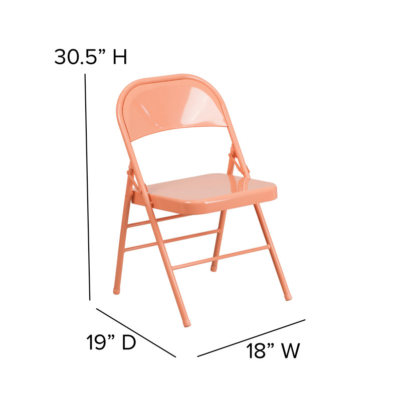 Oliverson Double Braced Metal Folding Chair, Coral