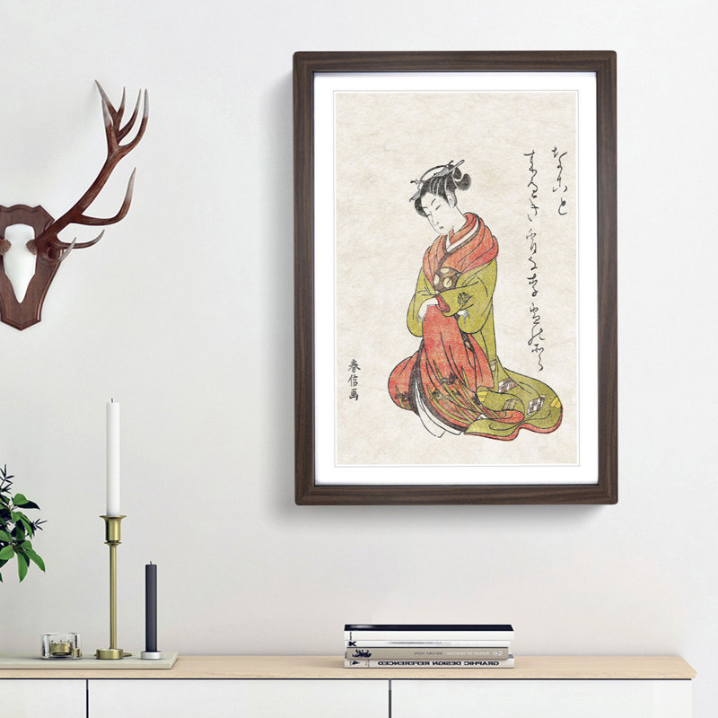 Courtesan Itsuhata with Her Pipe by Harunobu Suzuki - Framed Print, 48cm H x 36cm W x 2cm D, Walnut Framed