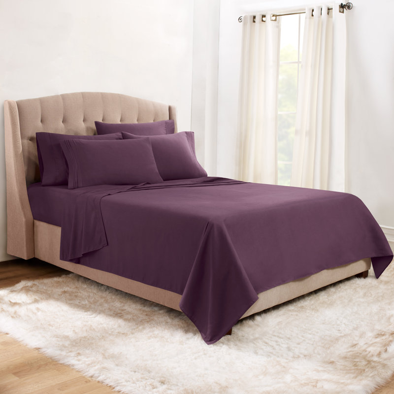 Microfiber Sheet Set, Twin Sheet Set + 1 Fitted Sheet + 3 Pillowcases, Eggplant