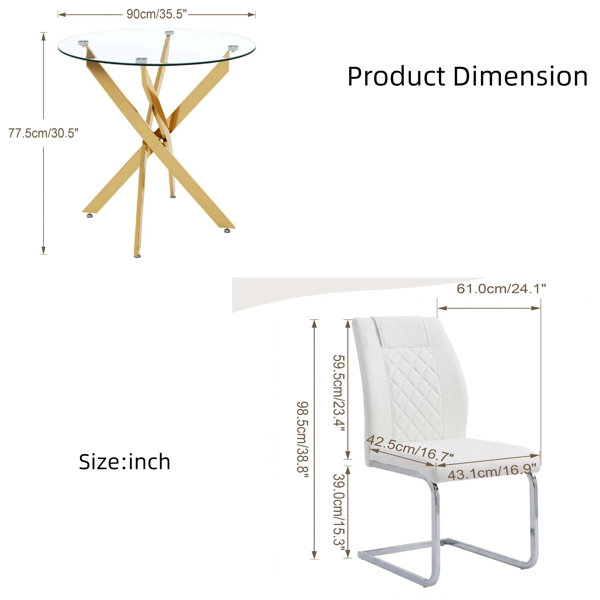 Mercer41 Round Glass Dining Table Set for 4 | 35.5" Modern Kitchen ...