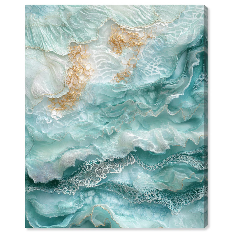 Art abstrait bleu sarcelle , H 36 po x l 30 po, Toile tendue