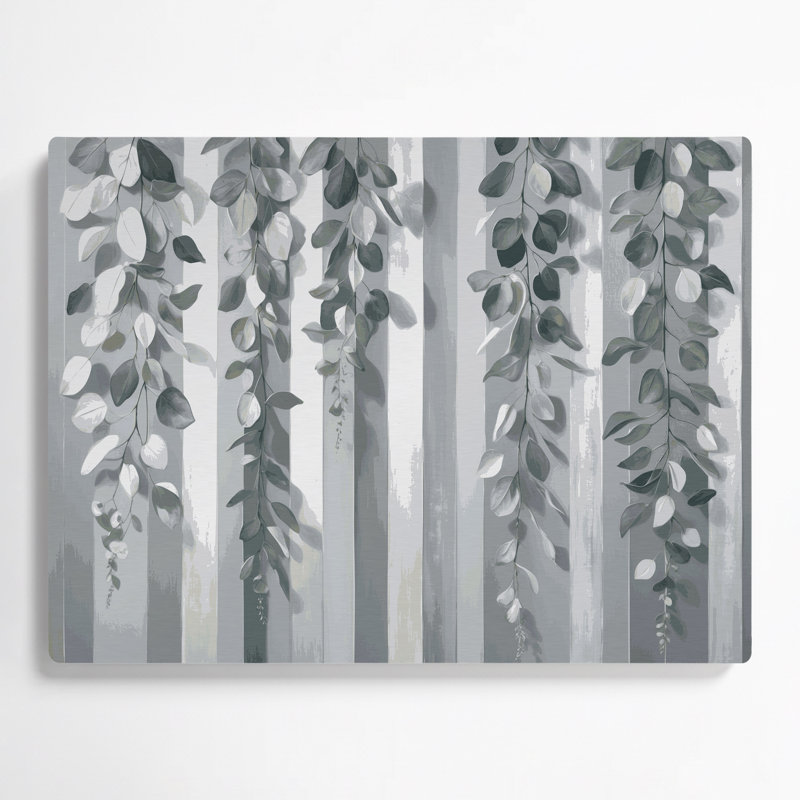 Eucalyptus horizontal rayé gris clair, art mural en métal gris, H 12 po x l 18 po