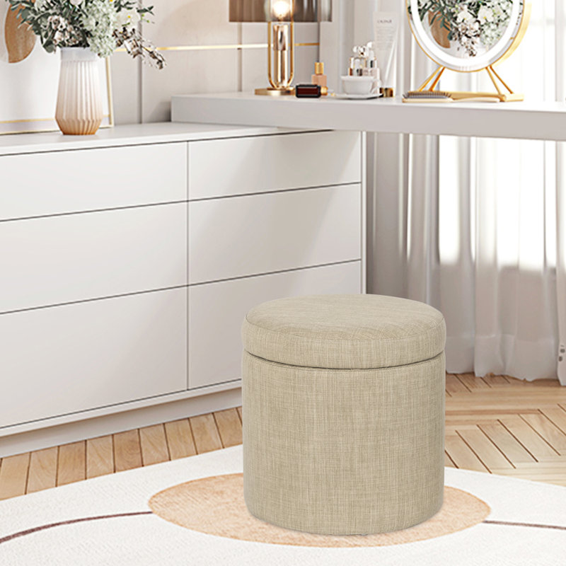 Upholstered Ottoman, Beige Linen Blend