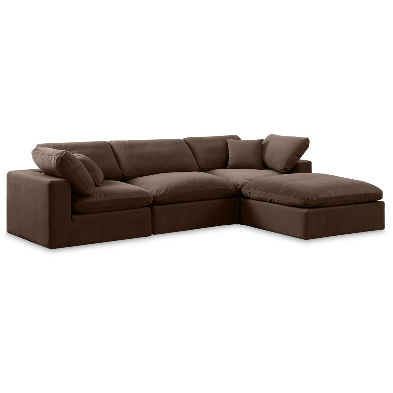 Kirstey Velvet L-Shaped Sectional Reversible, Brown Velvet
