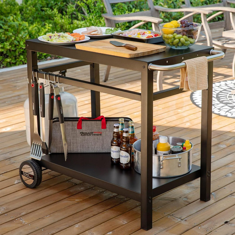 Blazek Dining Cart Table with Double-Shelf, Black, Black