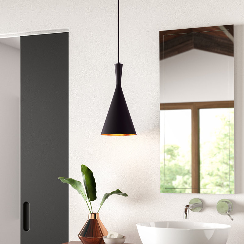 Ariandne 1 - Light Single Cone Pendant, 15.25" H x 7.25" W x 7.25" D, Black/Gold