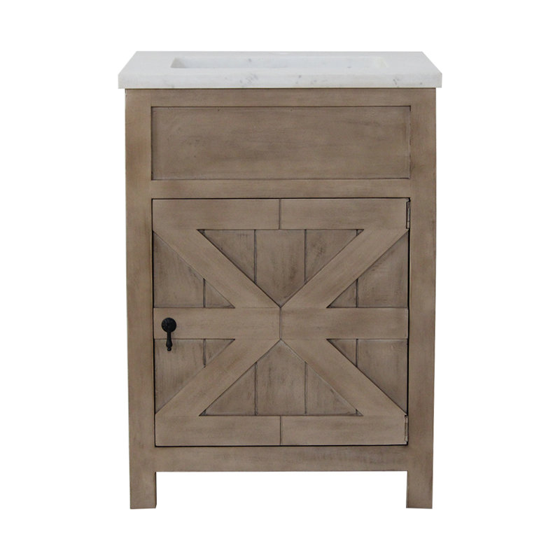 Meuble-lavabo de porte de grange de 24 po de largeur en brun neutre