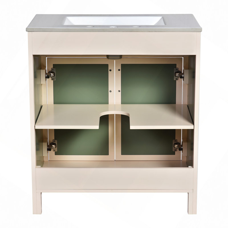 Ensemble de meuble-lavabo 30 po avec lavabo en céramique, armoire de rangement moderne avec cadre réglable en bois massif