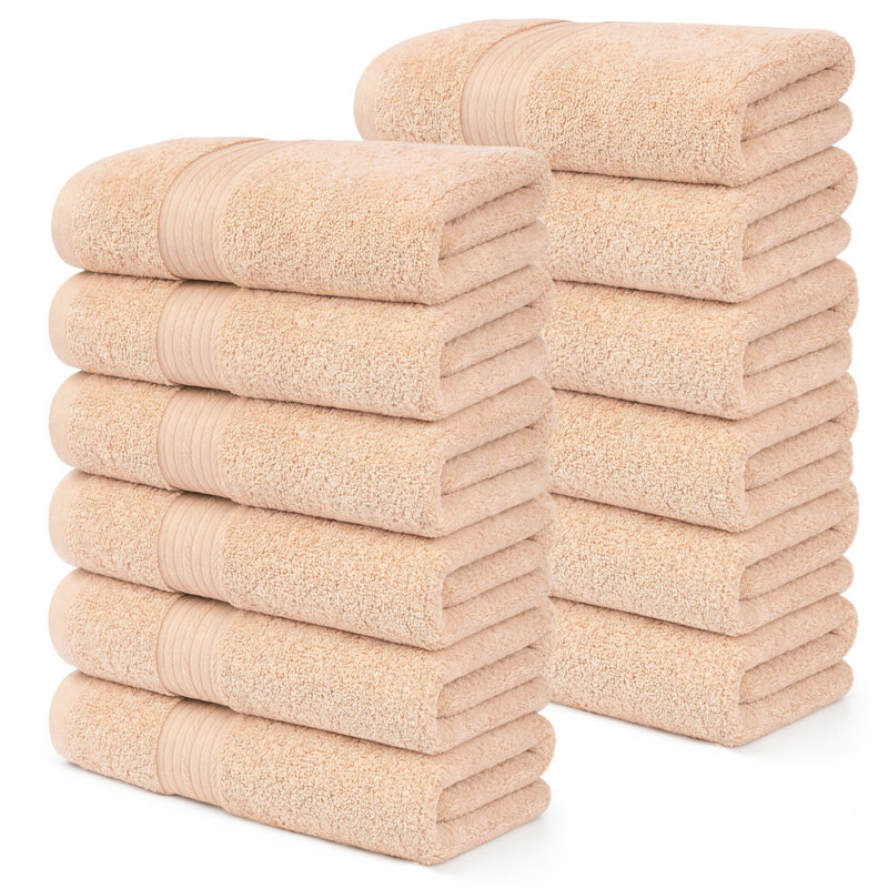 100% Cotton 600 GSM Hand Towels 18 X 28 Inch, Beige, Hand Towels- 12 Pack