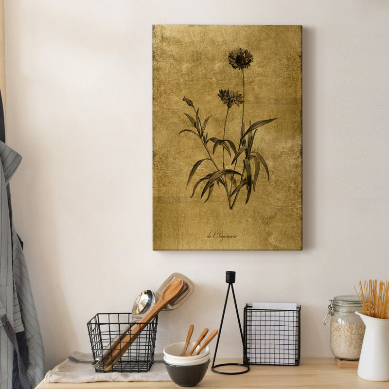 Croquis d'or Botanique I - peinture sur toile tendue, H 18 po x l 12 po x P 1 po