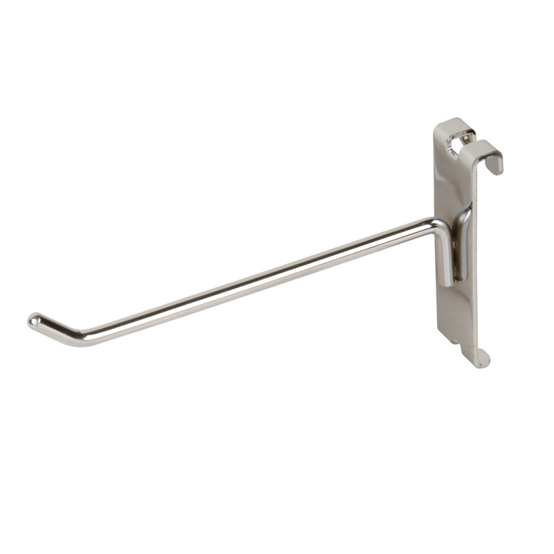 Steel Slatwall Hooks, Chrome, 0.25" H x 0.25" W x 6" D