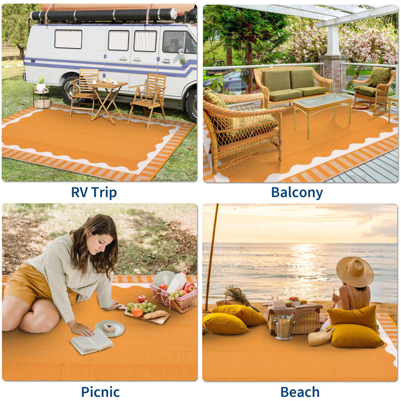 Tapis d'extérieur réversible Modern, Orange/Blanc, Rectangulaire 8 pi x 10 pi