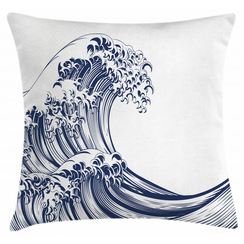 Japanese Wave Oriental Vintage Square Pillow Cover, 36" x 36"
