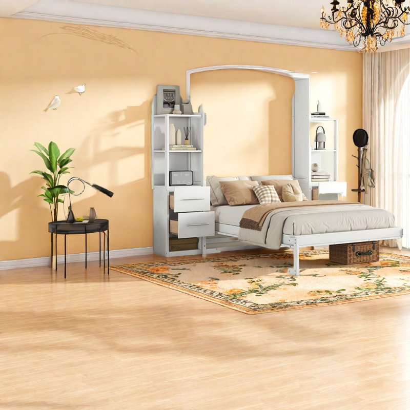 Lit escamotable pleine grandeur peu encombrant avec rangement, conception moderne en MDF pour la maison