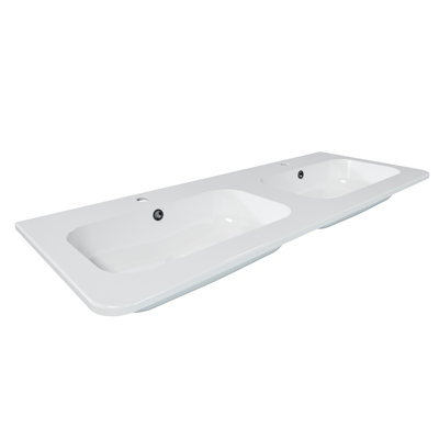 48" Integrated Double Bathroom Vanity Sink Top with Overflow Hole, Single-Hole Faucet Not Included, Large R-Corner