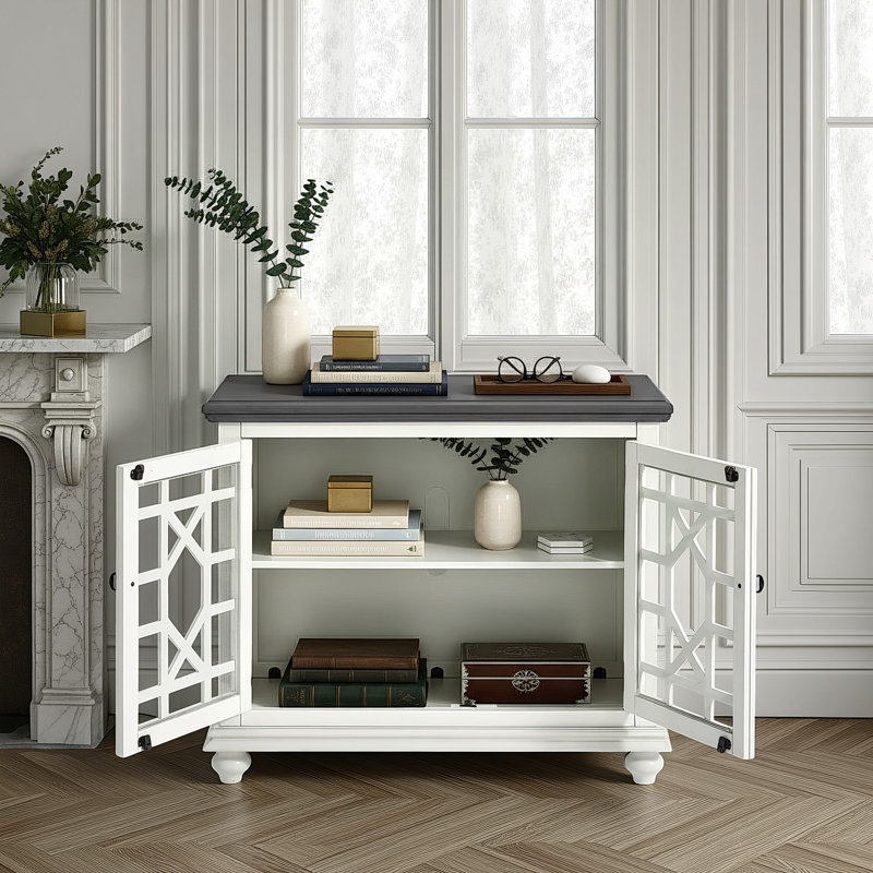 Buffet décoratif 2 portes Ahmara, Gris / blanc