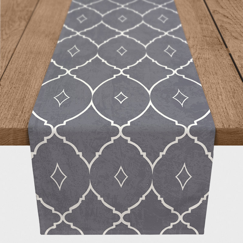 Chemin de table géométrique, 72 po x 16 po, Gris foncé