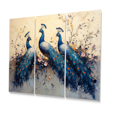 «Blue Classic Peacocks Reunion» - ensemble d'art mural paon