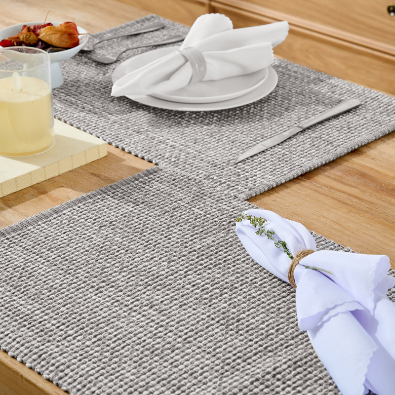Ensemble de 4 napperons tissés deux tons 13 x 19 100% coton, Gris