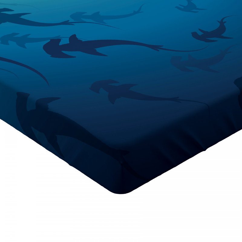 Full Size Navy Blue Microfiber Shark Print Fitted Sheet