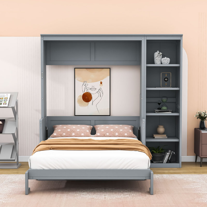 Lit escamotable avec cadre en bois Murphy, gris, Double
