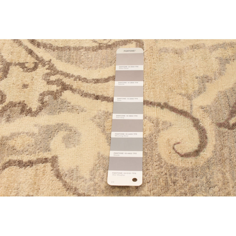 Tapis unique en laine noué à la main 4 pi 2 po x 5 pi 11 po gris clair nouvel âge Lahore