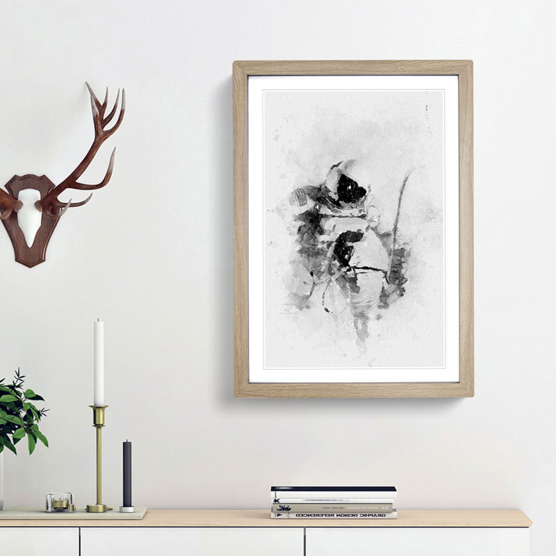 Astronaut in Space in Abstract - Picture Frame Graphic Art Print, 48cm H x 36cm W x 2cm D, Oak Framed