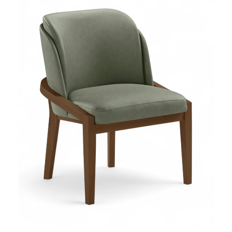 Chaise rembourrée en cuir Navo, Noyer teinté, Cuir végétalien vert
