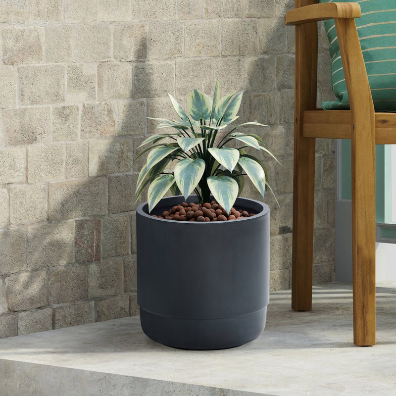 Handmade Modern Gray MgO 14.17" Round Pot Planter